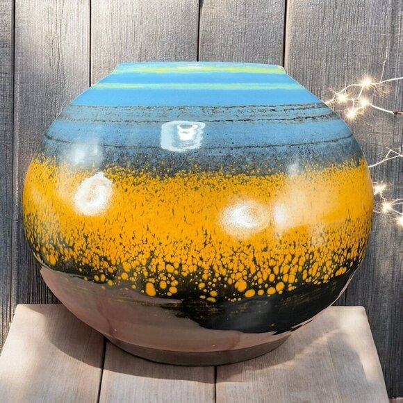 Hand Made Studio Pottery Signed Grammichble Round Bottom Stoneware Vase Vessel - Picture 1 of 12